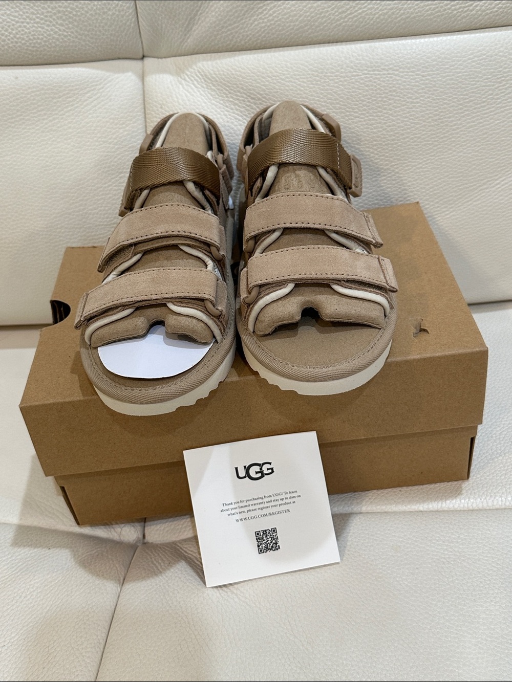 UGG Kids GoldenCoast Multi-strap Beige Suede Hook-and-Loop Sandals